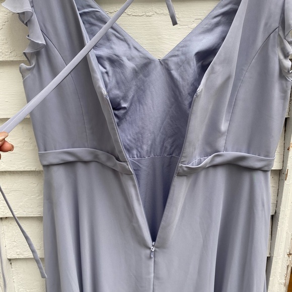 Azazie Dusty Dusty Lavender Maxi Gown V-Neck Flutter Sleeve Bridesmaid Dress - Picture 9 of 17
